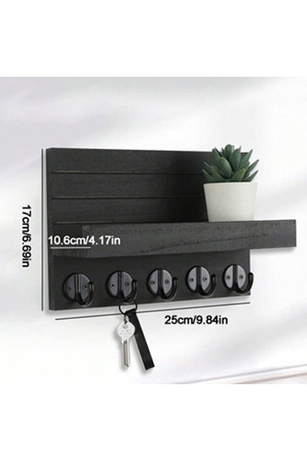 Dark Khaki Wooden Key Holder for Entryway Decor Wall Mounted Organizer and Key Hanger with 5 Ho