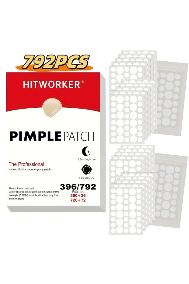 792pcs 792/396 ultra-thin hydrocolloid acne patches - invisible, non irritating, alcohol free day an