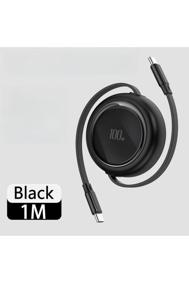 1m black 1M 100W Fast Charging Type C Cable Retractable USB C To USBC Data Cord for 15 Pro Max 15Plu