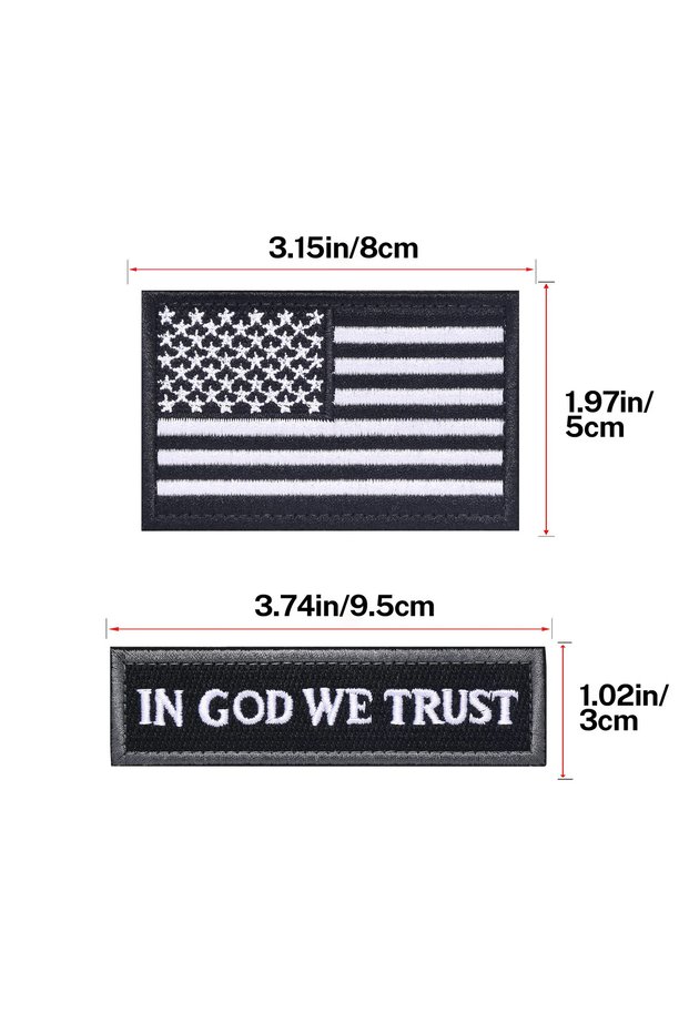 Black White 2pcs In God We Trust American Flag Hook Loop Patch Military Badge for Backpacks, Hats (A