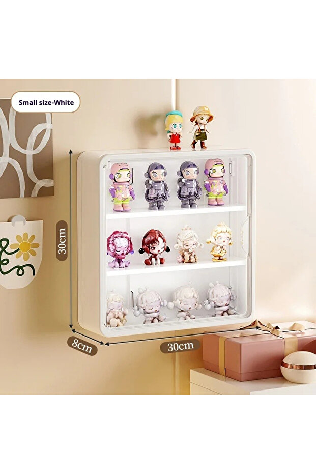 White-3 tiers Wall-Mounted Storage Box with Lid for Action Figures Toys Magnetic Suction Display Org