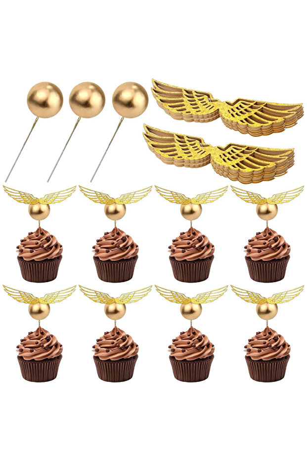 70pcs gold 70PCS Wizard Cupcake Toppers Magical Wizard Golden Wings Birthday Party Cake Decorations