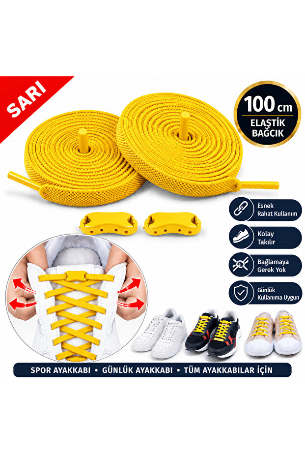 Takbırak Elastic Shoe Laces, Smart Laces, New Generation Laces, Yellow