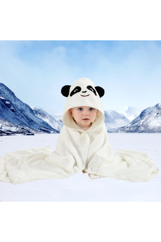 WHITE Cartoon Baby Bath Towel Infant Soft Bathrobe Hooded Swaddle Towel Blanket Kids Warm Sleeping S