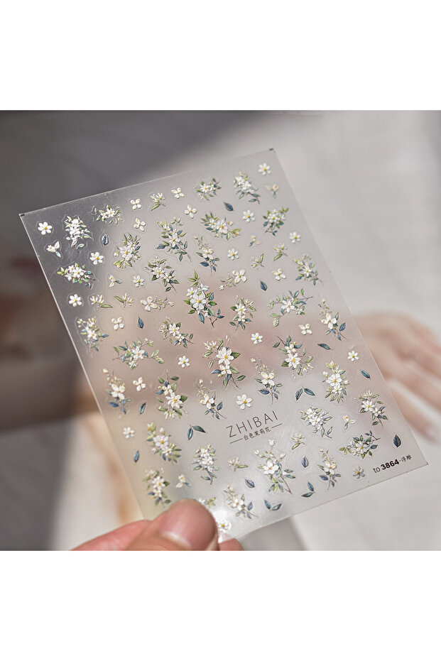 1pcs to3864 1pcs 5D Glitter Jasmine Flower Nail Stickers Kawaii Embossed Flower Self-Adhesive Nail A