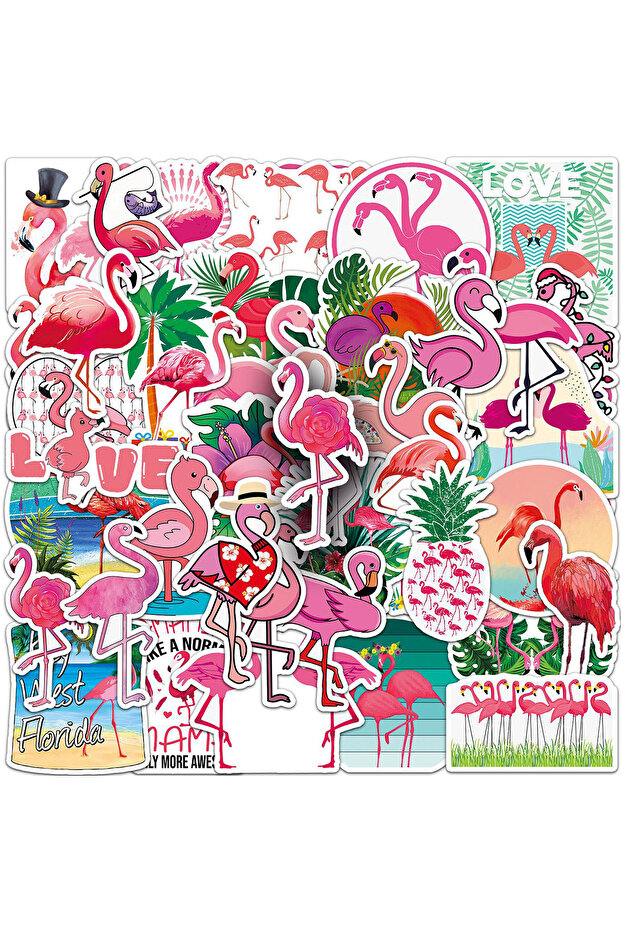 50 Cute Flamingo Stickers Pack, Tropical Summer Style, Self-Adhesive Decorative Stickers, Suitable f