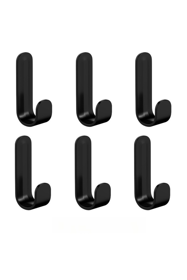 Black-6 pcs 6Pcs Strong Self-Adhesive J-hook Waterproof Adhesive Hanging Bathroom Towel Key Kitchen