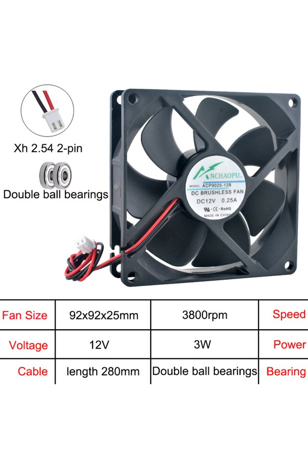 NO RGB black DC12V Double ball ACP9025 92x92x25mm Axial Cooling Fan DC5V/12V/24V 2Pin for Chassis Po