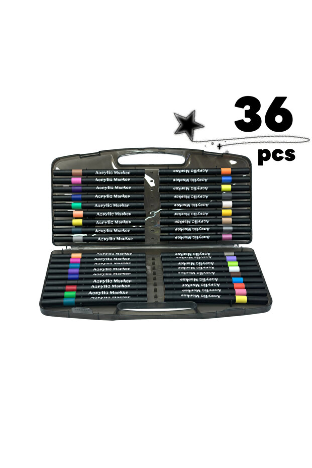 36pcs Soft Brush Tip Acrylic Marker Pens – Vibrant, No Bleeding, Ideal for Canvas, Rock, Wood, Glass