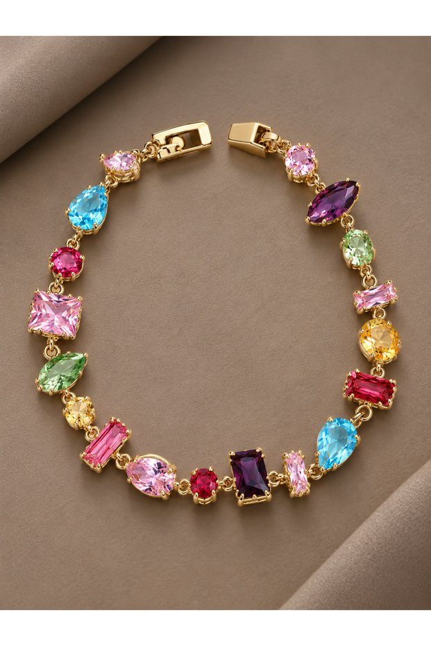 Mixed Color Crystal Stone Cut Gold Color Gema Women's Bracelet
