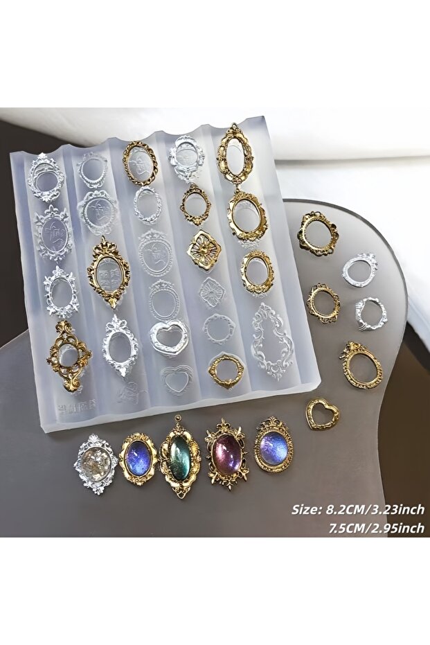 ML-7 Retro Picture Frame Gem Baroque Shell Carving Floral Roman Portrait 3D Relief Nail Art High Tra