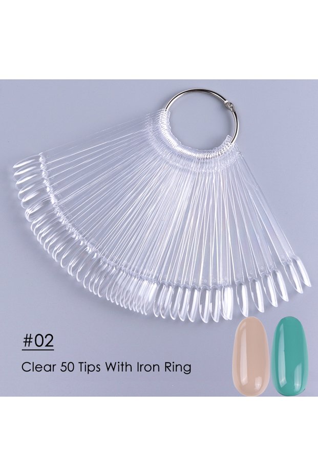 A23-02 50pcs False Nail Display Tips Clear Nature Color Chart Oval Fan Style UV Gel Polish Swatch Sh
