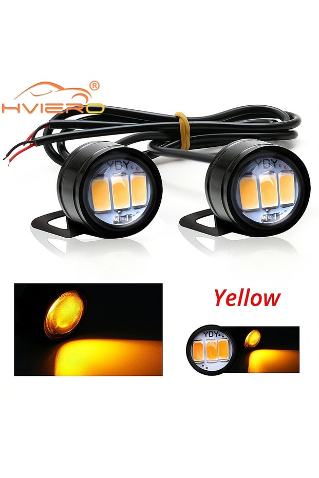 2pcs Yellow Car Eagle Eye Mirror Lights DRL Backup Bulbs Auto Motor Led Turn Signal Reverse Parking