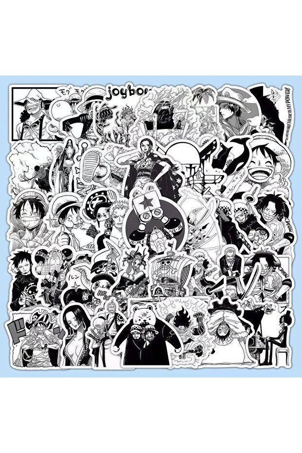 Bandai Lavender 50Pcs One Piece Black & White Manga Sticker Pack, Classic Anime Character Decals for