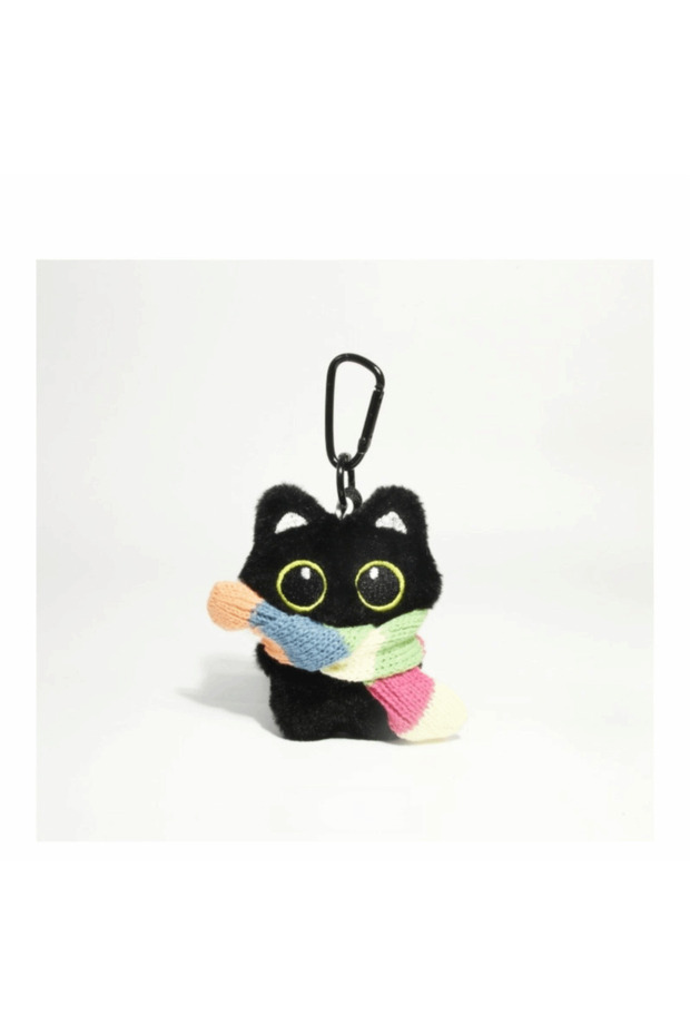 Style 01 New Scarf Black Cat Plush Doll Keychain Camera Shoulder Bag Doll Bag Pendant Car Key Ring G