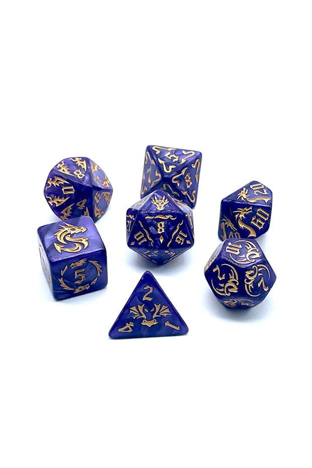 DEEP BLUE 7PCS/set Multi-sided Dice Dragon New Textures Pattern Games Dice for DnD RPG Games Family