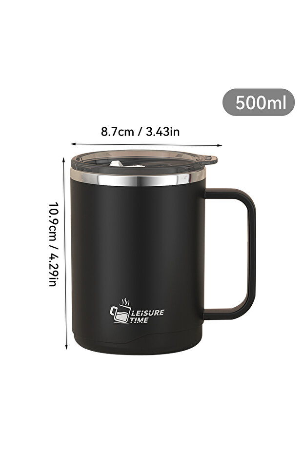 401-500ml Black 304 Stainless Steel Double Wall Insulated Coffee Mug With Handle P