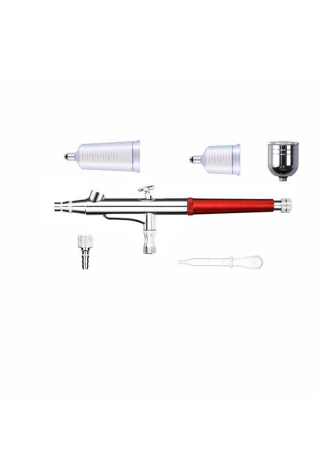 Red 0.3mm Dual Action Airbrush Kit with Three Different Cups(6CC,20CC,40CC) Portable Airbrush Set fo