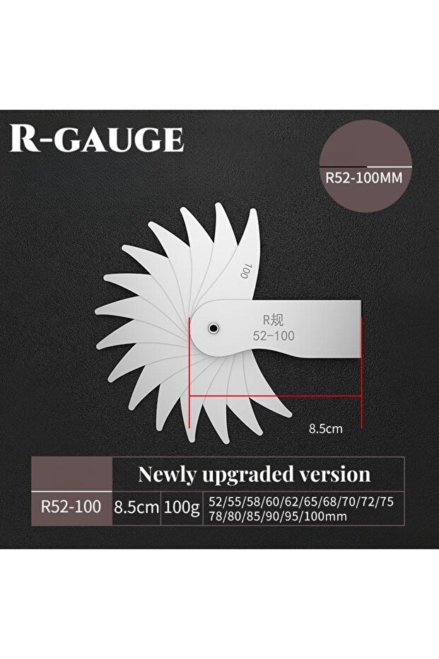 R52-100 Stainless Steel R Gauge Complete Set Rounding Measuring Instrument High-Precision Radius Gau