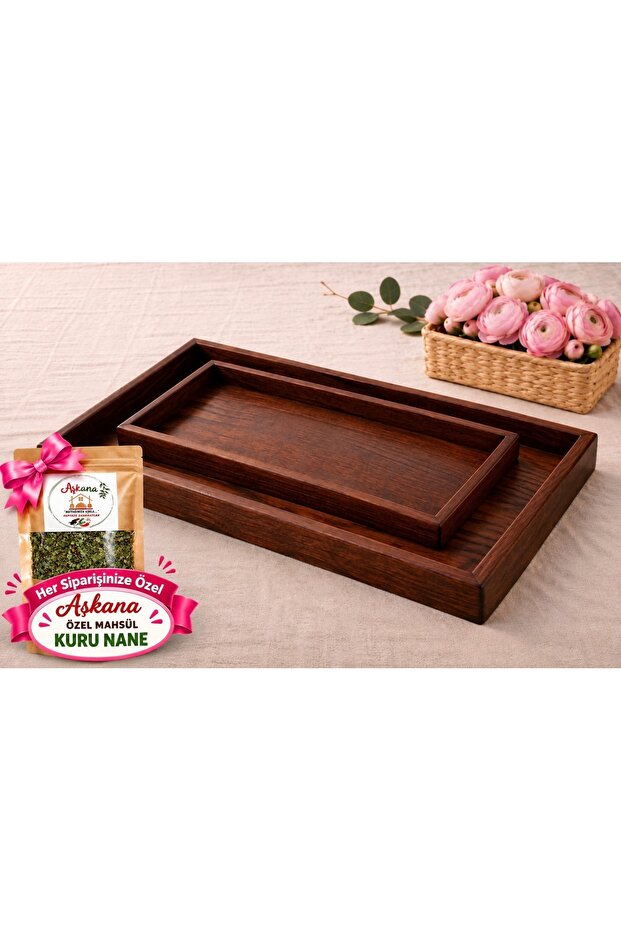 Bamboo Double Tray Set, Serving & Presentation Tray | 20×30 cm – 35×25 Cm, Dark Tone Brown-Acacia