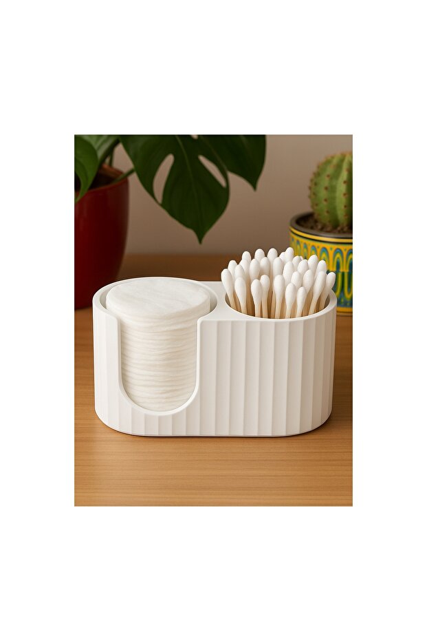 Cotton and Cotton Swab Organizer 3D Printing Decorative Bathroom Organizer White