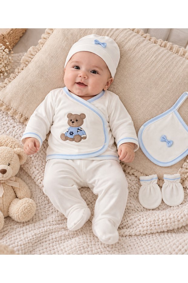 Newborn 0-3 Months Embroidered Patterned 5 Piece Hospital Exit Set (BOXED)