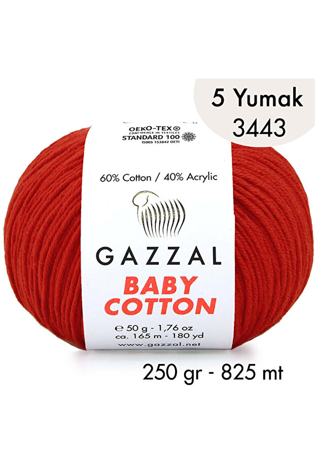 Baby Cotton 3443-Lightweight and Comfortable Cotton Yarn for Summer Projects - 5 Yards