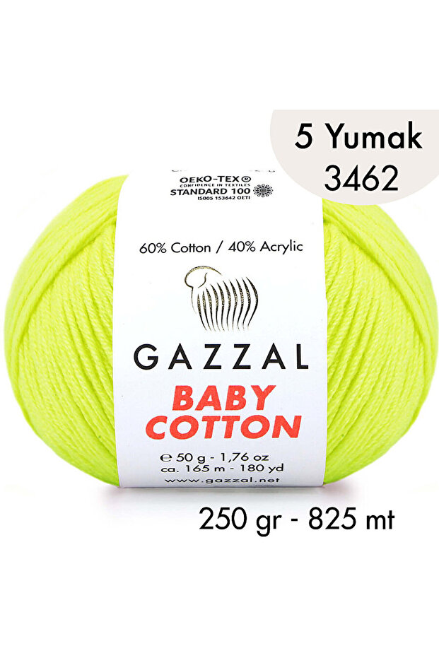 Baby Cotton 3462-Lightweight and Comfortable Cotton Yarn for Summer Projects - 5 Yards