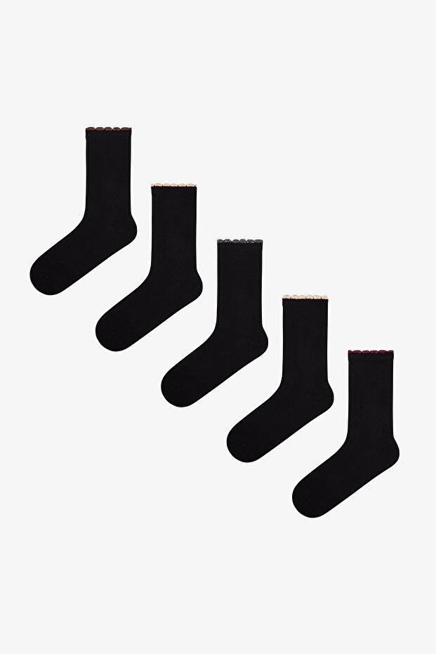 Black Glittery Ruffled Cotton 5-Pair Socks