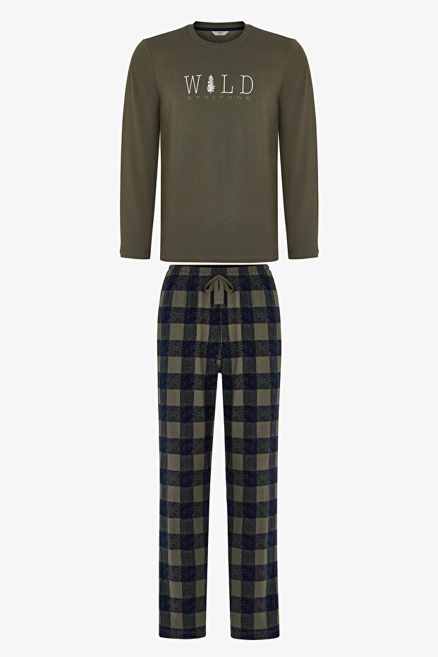 Men's Wild Attitude Plaid Pants Long Sleeve Pajama Set