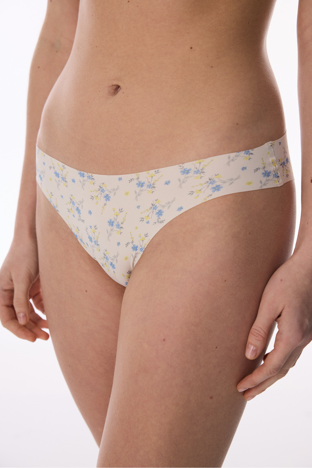 Beige Patterned Laser Cut Slip Panties