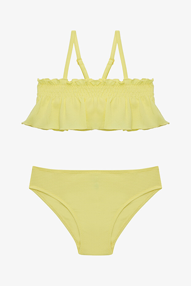 Yellow Girl's Lilly Lemon Ruffled Bandeau Bikini Set