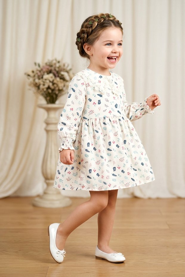 Baby Girl Dress Girls' Dress Birthday Party Wedding Long Sleeve Lined Cotton Dress