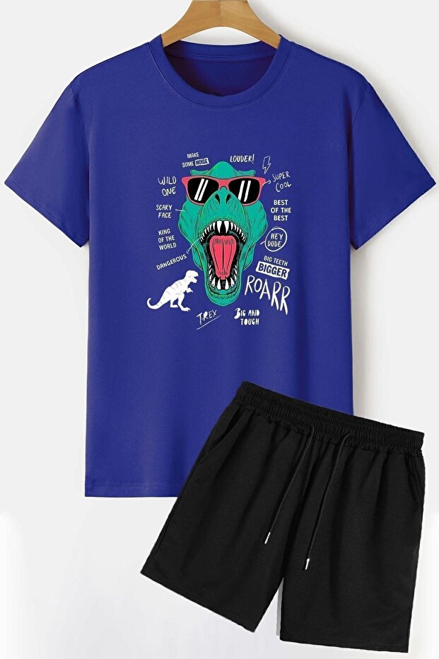Dinosaur Printed Shorts T-shirt Tracksuit Set