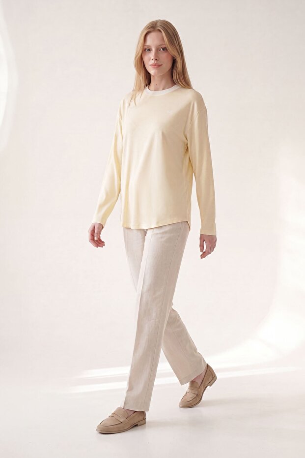 Crew Neck Basic Blouse Yellow
