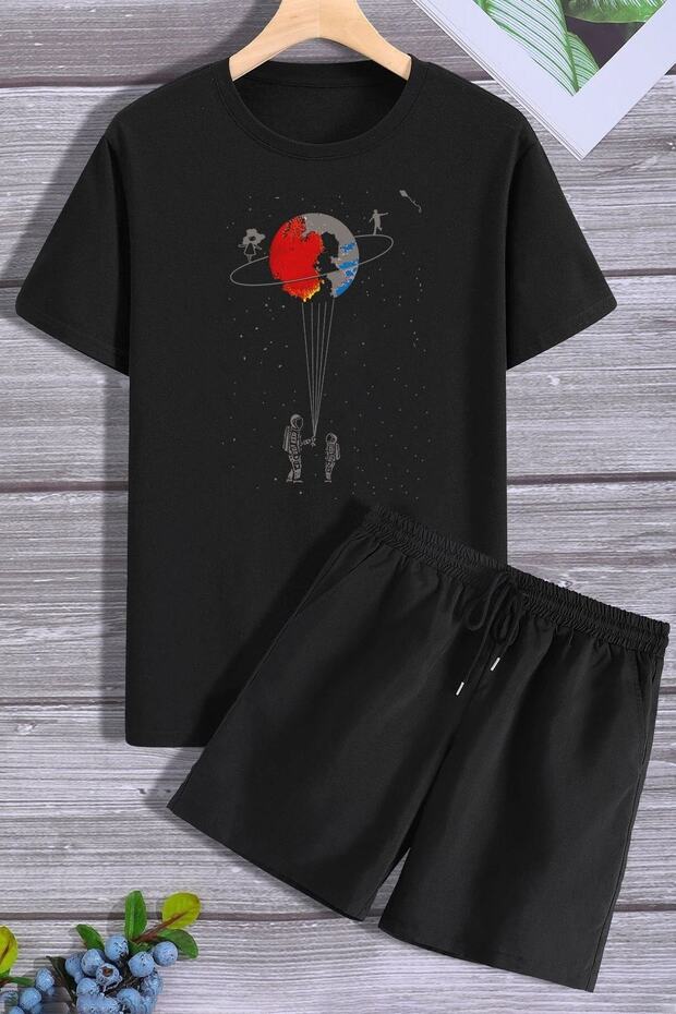 Space Themed Shorts T-shirt Tracksuit Set