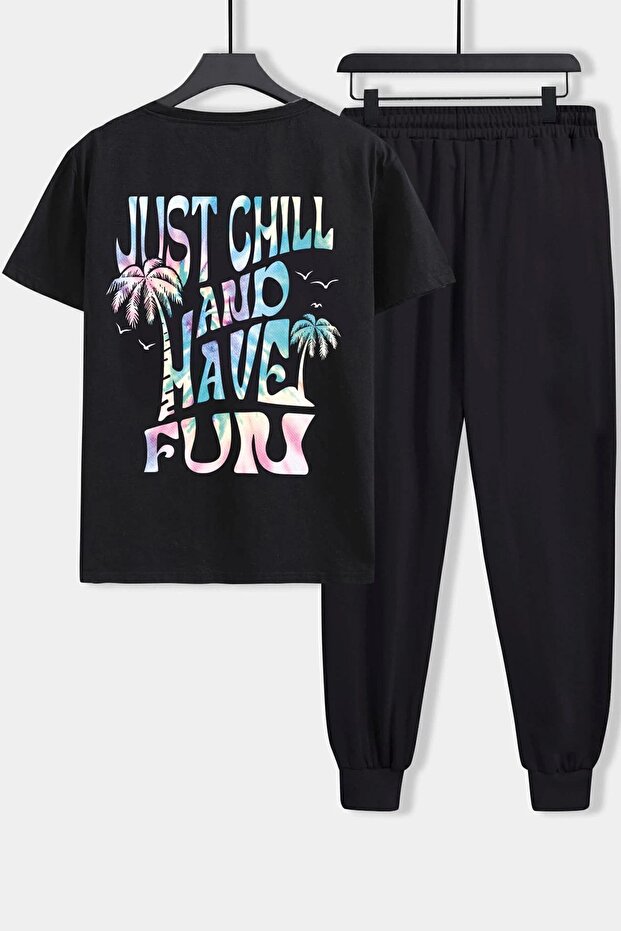 Unisex Just Chill And Have Fun Printed 2-Piece Tracksuit Set