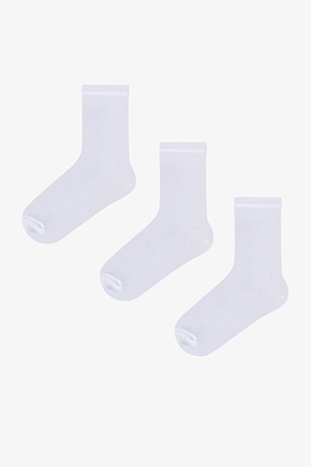 Girl's Unisex White Basic 3-Piece Socks Set