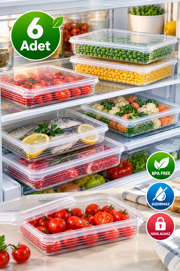 6 Pieces Leak-Proof, Air-Proof Deep Freezer Storage Container Set 2,3 Lt Transparent - Refrigerator Organizer -Dipfreeze