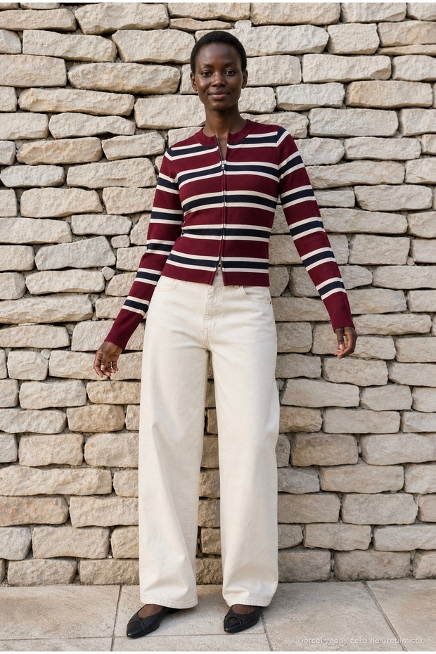 Women's Double Zipper Striped Cardigan