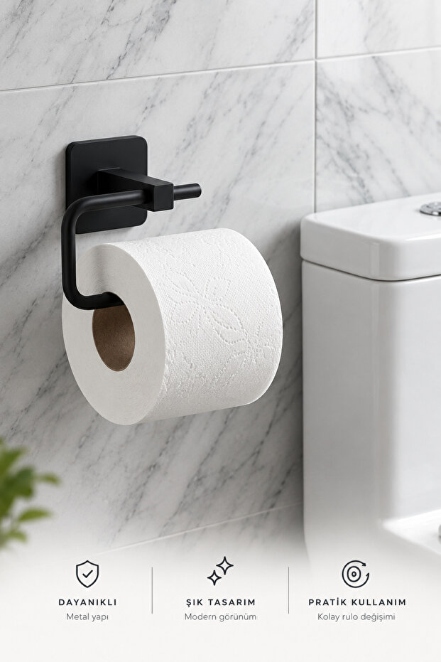 Square Adhesive Black Open Toilet Roll Holder WC Paper Holder