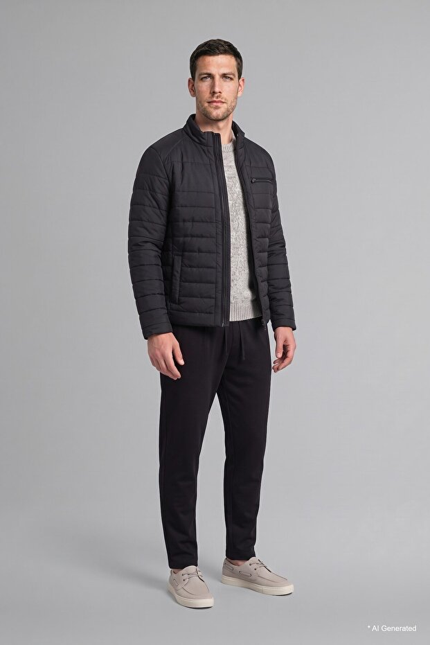 Water-Repellent Slim Fit Close-Cut Mock Neck Zippered Inner-Pocket Faux Leather Jacket Coat X4014AZ23WN