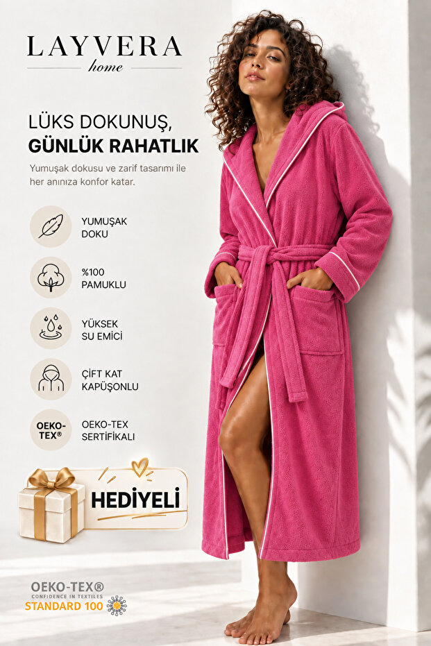 Unisex Fuchsia Bathrobe 100% Cotton | High Quality, Hooded and Ribbed