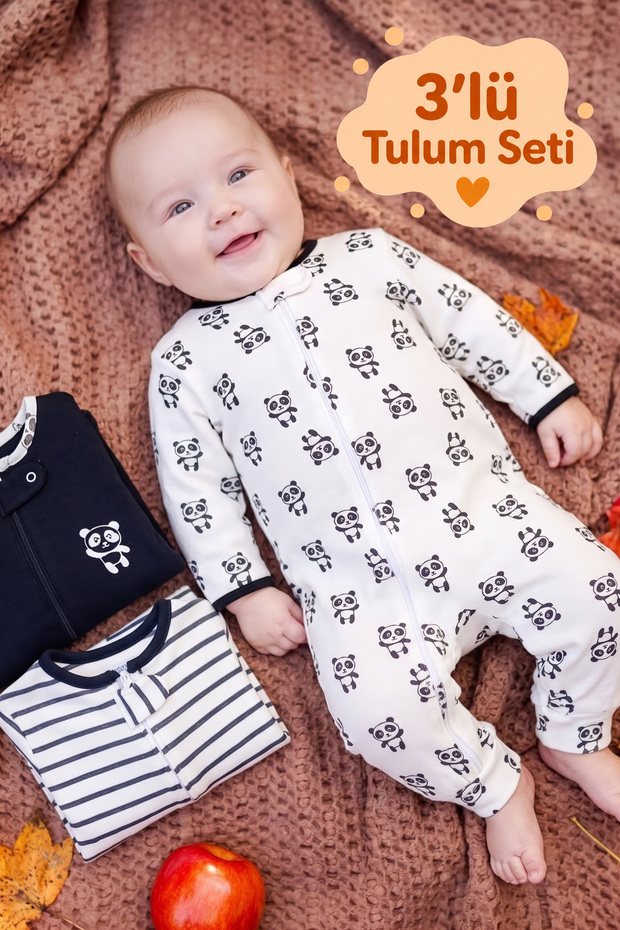 Baby 3-Piece Cotton Romper Set - Patterned Sleep and Play Romper