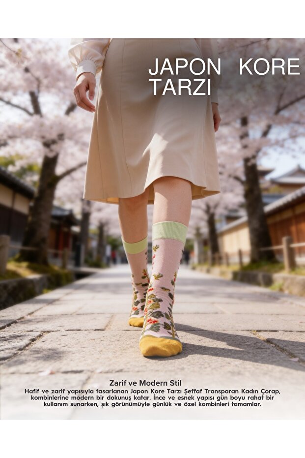 Women's Japanese Korean Style Transparent Socks Stockings Sun Pattern