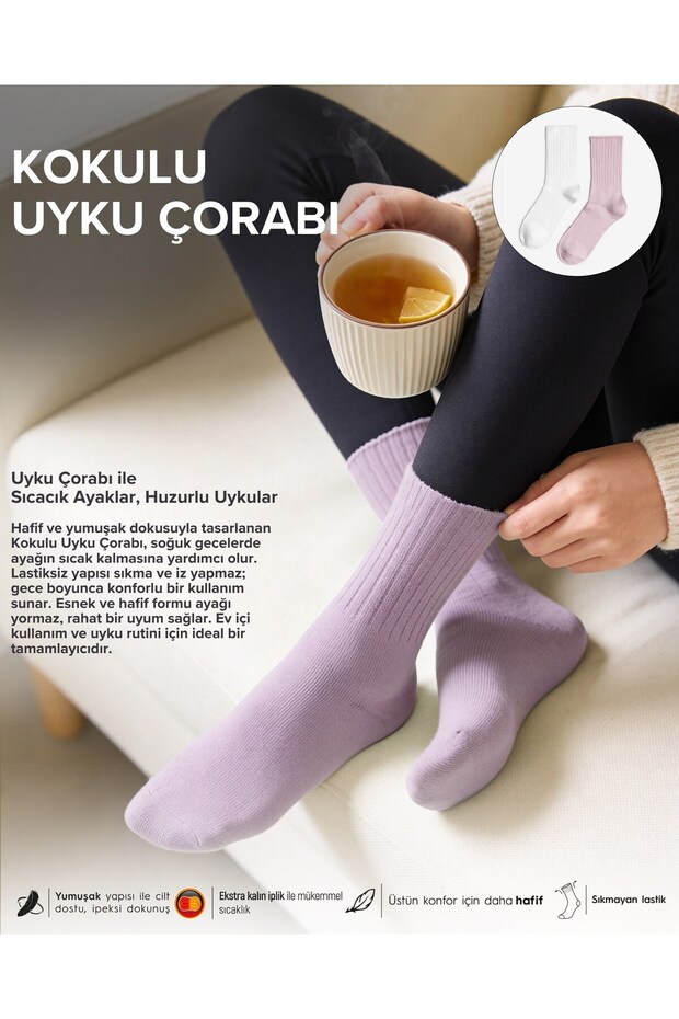 Women's Lavender Scented 2-Piece Sleep Socks Lilac Cream