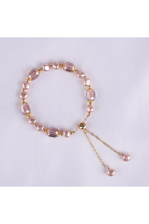Imitation pearl Elegant Pink Imitation Pearl Bracelets Exquisite Purple Crystal Beaded Adjustable Br