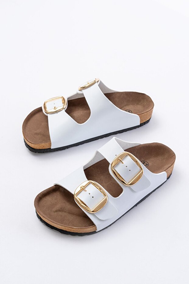 Zri̇np-101 premium white women's slipper with buckle