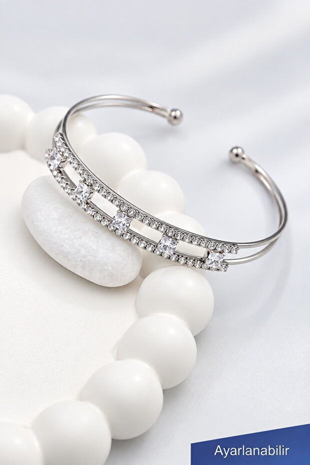 Women's Silver Color Zircon Stone Sparkling Bracelet