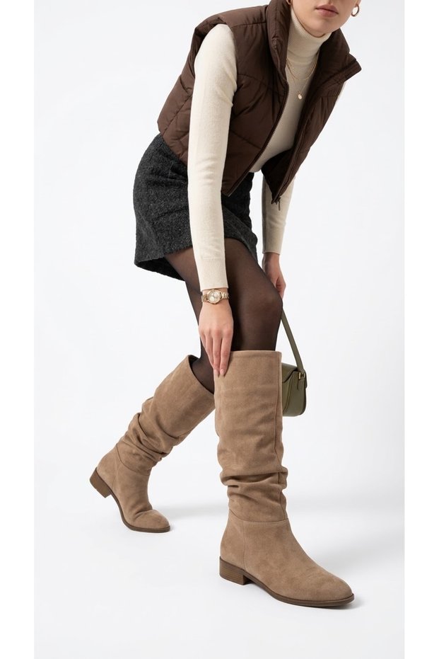 Artı-Artı006-0144 Women's Daily Bellows Mink Suede Riding Boots